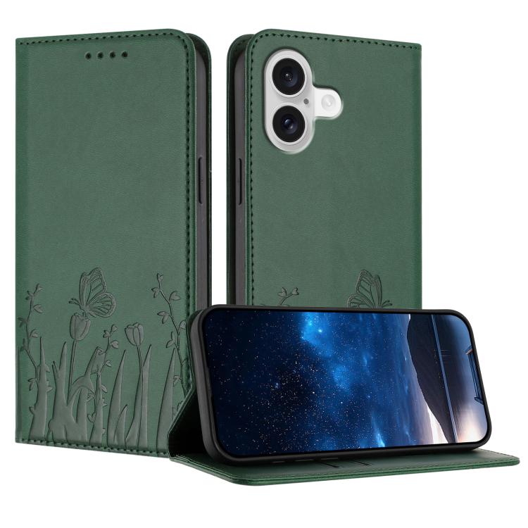 Tulips Butterfly Pattern Magnetic Vegan Leather Phone Case, For iPhone 17e / 16e, For iPhone 17 Pro Max, For iPhone 17 Pro, For iPhone 17