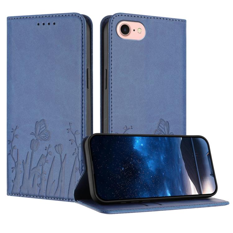 Tulips Butterfly Pattern Magnetic Vegan Leather Phone Case, For iPhone 14 Pro Max, For iPhone SE 2022 / SE 2020 / 7 / 8, For iPhone 13 Pro Max, For iPhone 13 Pro