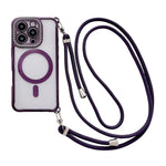 Rhinestone Clear Acrylic Electroplated Magnetic Phone Case with Right-Side Crossbody Lanyard, For iPhone 17 Pro Max, For iPhone 17 Pro, For iPhone 17, For iPhone Air, For iPhone 16 Pro Max, For iPhone 16 Pro, For iPhone 16 Plus, For iPhone 16          ...