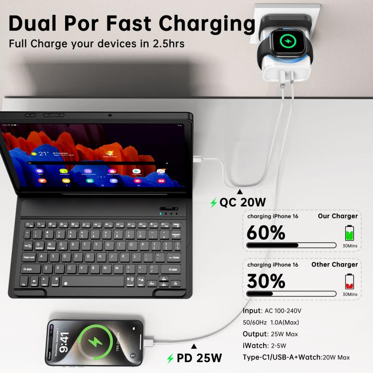XL-16 شاحن متعدد الوظائف 3 في 1 بقوة 20W USB + Type-C لوظيفة الشحن اللاسلكي لساعة آبل، قابس: قابس أمريكي