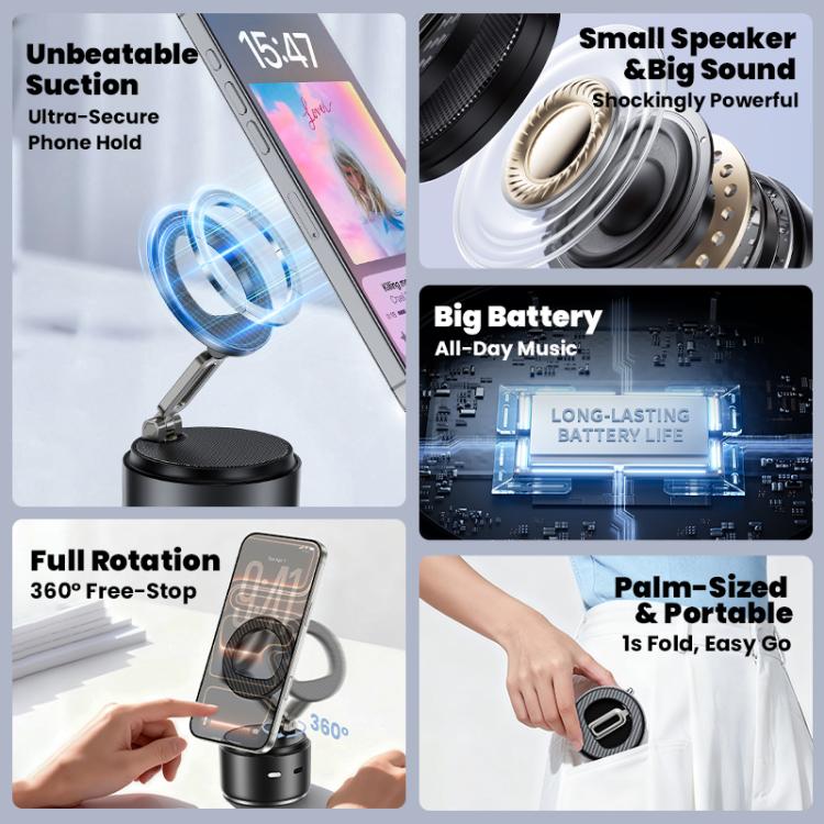 A5 Multifunctional Magnetic Phone Holder Bluetooth Speaker, A5 (Black), A5 (Dark Blue)