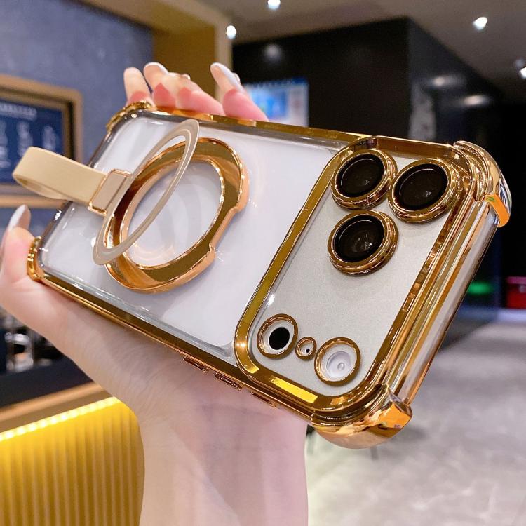 Crystal Shield Ring Holde TPU + Acrylic Magnetic Phone Case, For iPhone 17 Pro Max, For iPhone 17 Pro, For iPhone 17, For iPhone Air, For iPhone 16 Pro Max, For iPhone 16 Pro