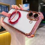 Crystal Shield Ring Holde TPU + Acrylic Magnetic Phone Case, For iPhone 17 Pro Max, For iPhone 17 Pro, For iPhone 17, For iPhone Air, For iPhone 16 Pro Max, For iPhone 16 Pro