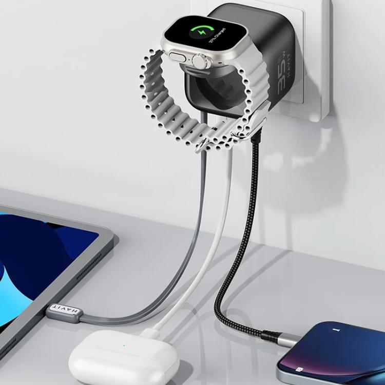 شاحن سفر GaN 3 في 1 Havit UC250 35 واط مع كابل Type-C قابل للسحب، UC250 (قابس المملكة المتحدة)