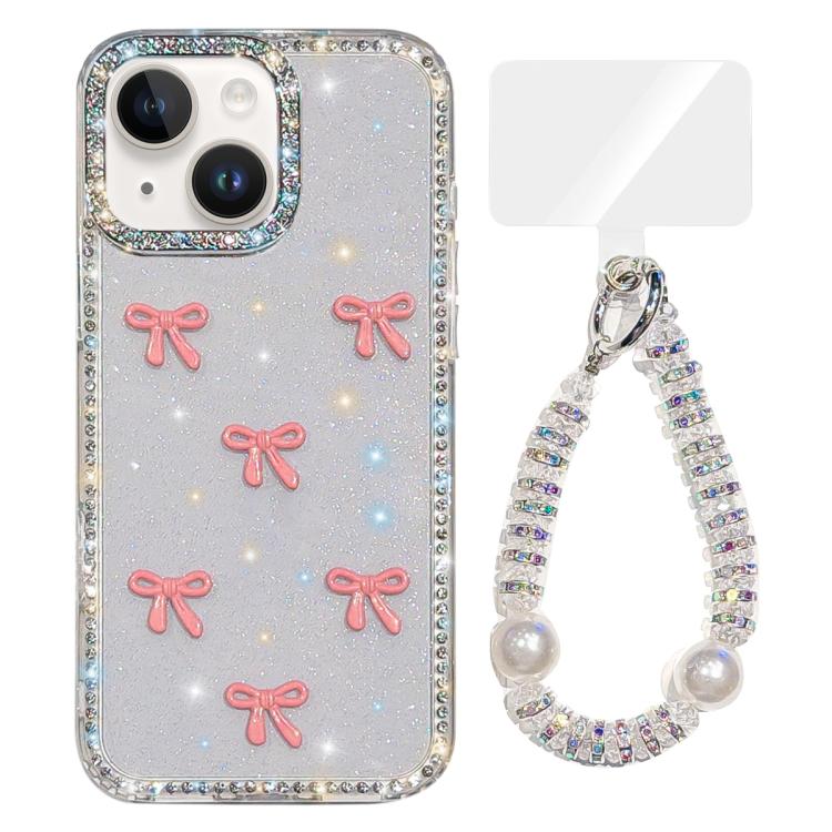 غطاء هاتف ملون لامع IMD مع فيونكة وسوار، لهواتف iPhone 15، iPhone 14، iPhone 14 Pro، iPhone 14 Pro Max، iPhone 13 Pro Max