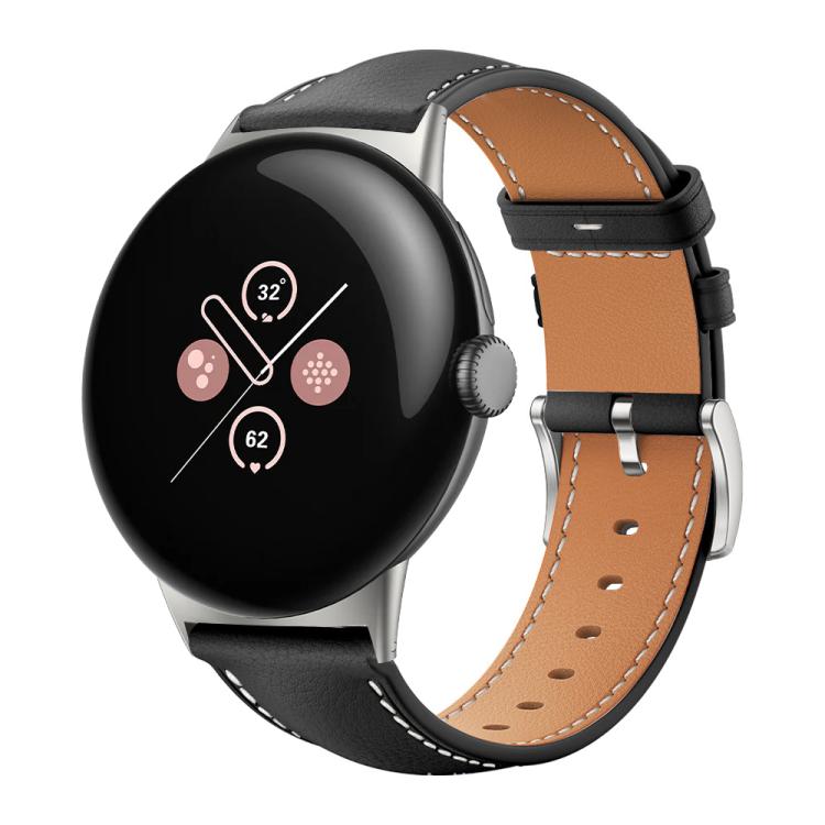 xDfind Flat Head Black Shark Fine Grain Leather Watch Band, For Google Pixel Watch 4 / 3 45mm, For Google Pixel Watch 4 / 3 / 2 / 1 41mm