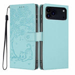 Tree Cat Embossed Flip Vegan Leather Phone Case, For iPhone 17e / 16e, For iPhone 17 Pro Max, For iPhone 17 Pro, For iPhone 17, For iPhone Air, For iPhone 16 Pro Max