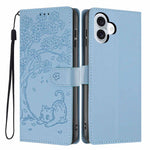 Tree Cat Embossed Flip Vegan Leather Phone Case, For iPhone 17e / 16e, For iPhone 17 Pro Max, For iPhone 17 Pro, For iPhone 17, For iPhone Air, For iPhone 16 Pro Max