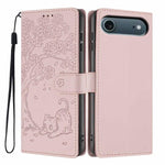 غطاء هاتف من الجلد النباتي بنقشة قطة الشجرة مع غطاء قابل للطي، لهواتف iPhone 16 Pro، iPhone 16 Plus، iPhone 16، iPhone 15 Pro Max، iPhone 15 Pro، iPhone 15 Plus