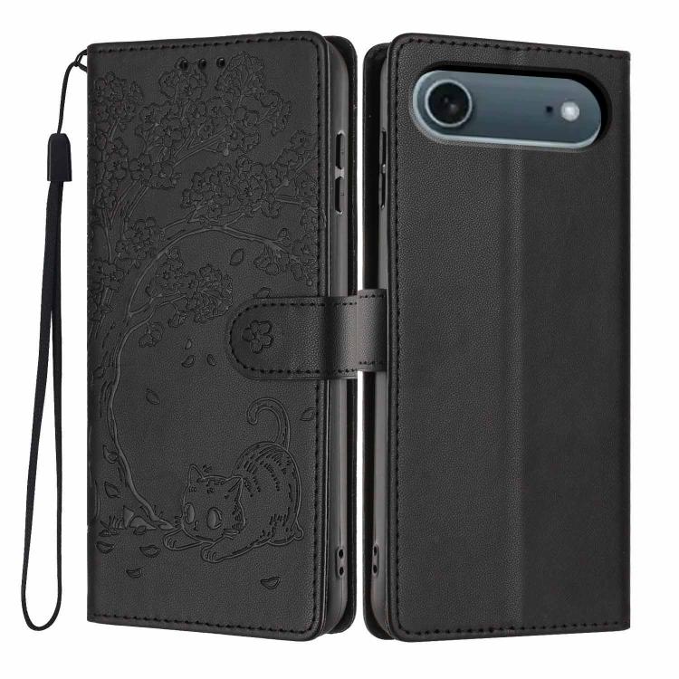 غطاء هاتف من الجلد النباتي بنقشة قطة الشجرة مع غطاء قابل للطي، لهواتف iPhone 16 Pro، iPhone 16 Plus، iPhone 16، iPhone 15 Pro Max، iPhone 15 Pro، iPhone 15 Plus