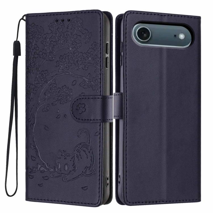 غطاء هاتف من الجلد النباتي بنقشة قطة الشجرة مع غطاء قابل للطي، لهواتف iPhone 16 Pro، iPhone 16 Plus، iPhone 16، iPhone 15 Pro Max، iPhone 15 Pro، iPhone 15 Plus
