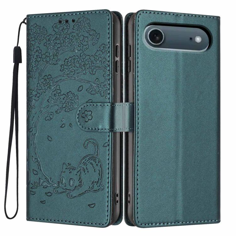 Tree Cat Embossed Flip Vegan Leather Phone Case, For iPhone 17e / 16e, For iPhone 17 Pro Max, For iPhone 17 Pro, For iPhone 17, For iPhone Air, For iPhone 16 Pro Max