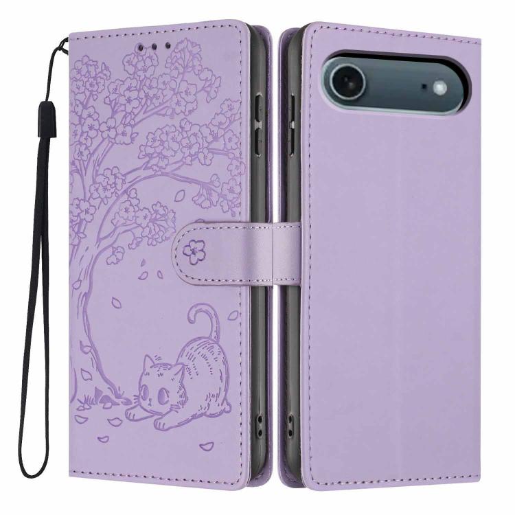 غطاء هاتف من الجلد النباتي بنقشة قطة الشجرة مع غطاء قابل للطي، لهواتف iPhone 16 Pro، iPhone 16 Plus، iPhone 16، iPhone 15 Pro Max، iPhone 15 Pro، iPhone 15 Plus