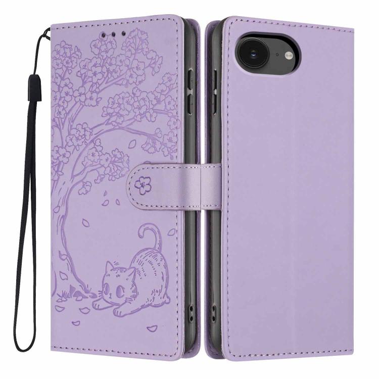 Tree Cat Embossed Flip Vegan Leather Phone Case, For iPhone 17e / 16e, For iPhone 17 Pro Max, For iPhone 17 Pro, For iPhone 17, For iPhone Air, For iPhone 16 Pro Max
