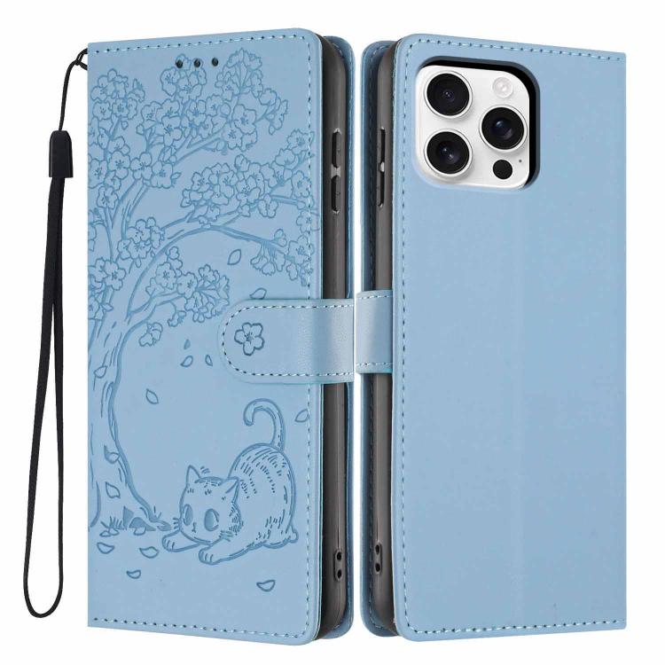 Tree Cat Embossed Flip Vegan Leather Phone Case, For iPhone 17e / 16e, For iPhone 17 Pro Max, For iPhone 17 Pro, For iPhone 17, For iPhone Air, For iPhone 16 Pro Max