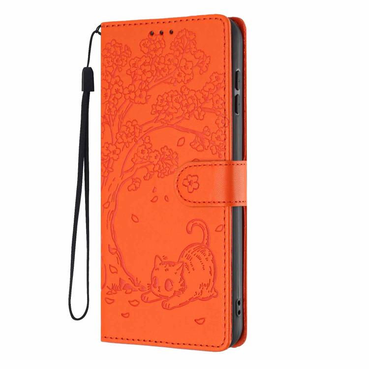 غطاء هاتف من الجلد النباتي بنقشة قطة الشجرة مع غطاء قابل للطي، لهواتف iPhone 16 Pro، iPhone 16 Plus، iPhone 16، iPhone 15 Pro Max، iPhone 15 Pro، iPhone 15 Plus