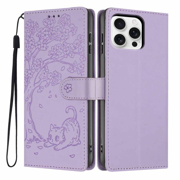غطاء هاتف من الجلد النباتي بنقشة قطة الشجرة مع غطاء قابل للطي، لهواتف iPhone 16 Pro، iPhone 16 Plus، iPhone 16، iPhone 15 Pro Max، iPhone 15 Pro، iPhone 15 Plus