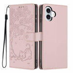 غطاء هاتف من الجلد النباتي بنقشة قطة الشجرة مع غطاء قابل للطي، لهواتف iPhone 16 Pro، iPhone 16 Plus، iPhone 16، iPhone 15 Pro Max، iPhone 15 Pro، iPhone 15 Plus