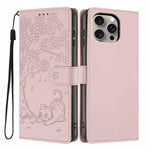 غطاء هاتف من الجلد النباتي بنقشة قطة الشجرة مع غطاء قابل للطي، لهواتف iPhone 16 Pro، iPhone 16 Plus، iPhone 16، iPhone 15 Pro Max، iPhone 15 Pro، iPhone 15 Plus