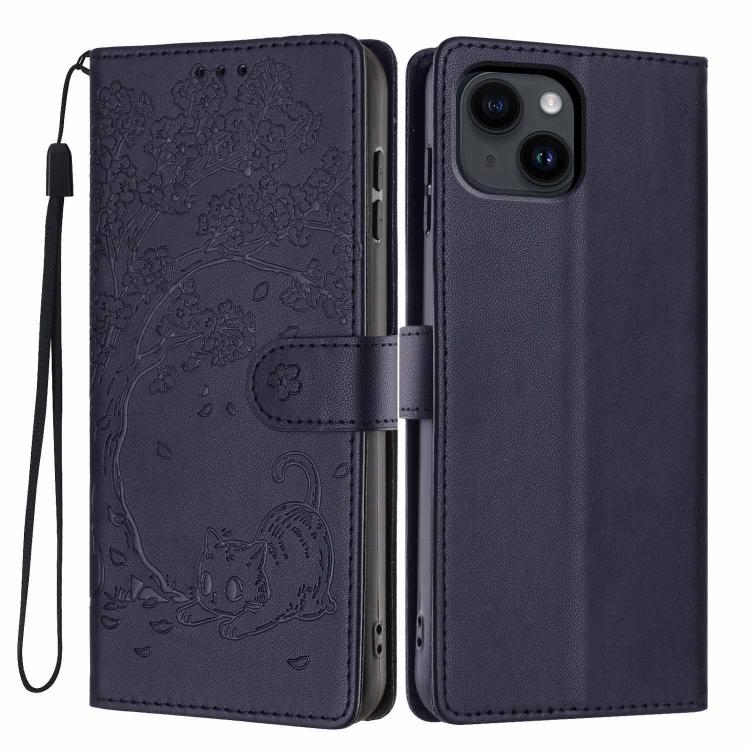 غطاء هاتف من الجلد النباتي بنقشة قطة الشجرة مع غطاء قابل للطي، لهواتف iPhone 16 Pro، iPhone 16 Plus، iPhone 16، iPhone 15 Pro Max، iPhone 15 Pro، iPhone 15 Plus