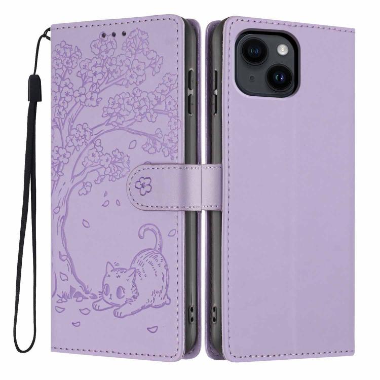غطاء هاتف من الجلد النباتي بنقشة قطة الشجرة مع غطاء قابل للطي، لهواتف iPhone 16 Pro، iPhone 16 Plus، iPhone 16، iPhone 15 Pro Max، iPhone 15 Pro، iPhone 15 Plus