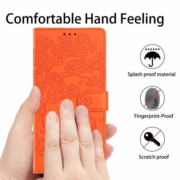 غطاء هاتف من الجلد النباتي بنقش قطة الشجرة وقلب قابل للطي، لهواتف iPhone 15، iPhone 14 Plus، iPhone 14، iPhone 14 Pro، iPhone 14 Pro Max، iPhone 13 Pro Max
