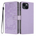 غطاء هاتف من الجلد النباتي بنقش قطة الشجرة وقلب قابل للطي، لهواتف iPhone 15، iPhone 14 Plus، iPhone 14، iPhone 14 Pro، iPhone 14 Pro Max، iPhone 13 Pro Max