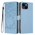 غطاء هاتف من الجلد النباتي بنقش قطة الشجرة وقلب قابل للطي، لهواتف iPhone 15، iPhone 14 Plus، iPhone 14، iPhone 14 Pro، iPhone 14 Pro Max، iPhone 13 Pro Max