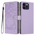 غطاء هاتف من الجلد النباتي بنقش قطة الشجرة وقلب قابل للطي، لهواتف iPhone 15، iPhone 14 Plus، iPhone 14، iPhone 14 Pro، iPhone 14 Pro Max، iPhone 13 Pro Max
