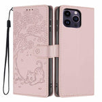 غطاء هاتف من الجلد النباتي بنقش قطة الشجرة وقلب قابل للطي، لهواتف iPhone 15، iPhone 14 Plus، iPhone 14، iPhone 14 Pro، iPhone 14 Pro Max، iPhone 13 Pro Max