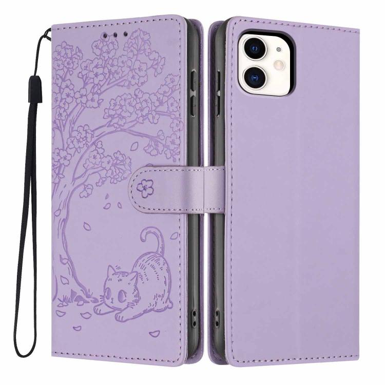 Tree Cat Embossed Flip Vegan Leather Phone Case, For iPhone 11 Pro Max, For iPhone 11, For iPhone 11 Pro