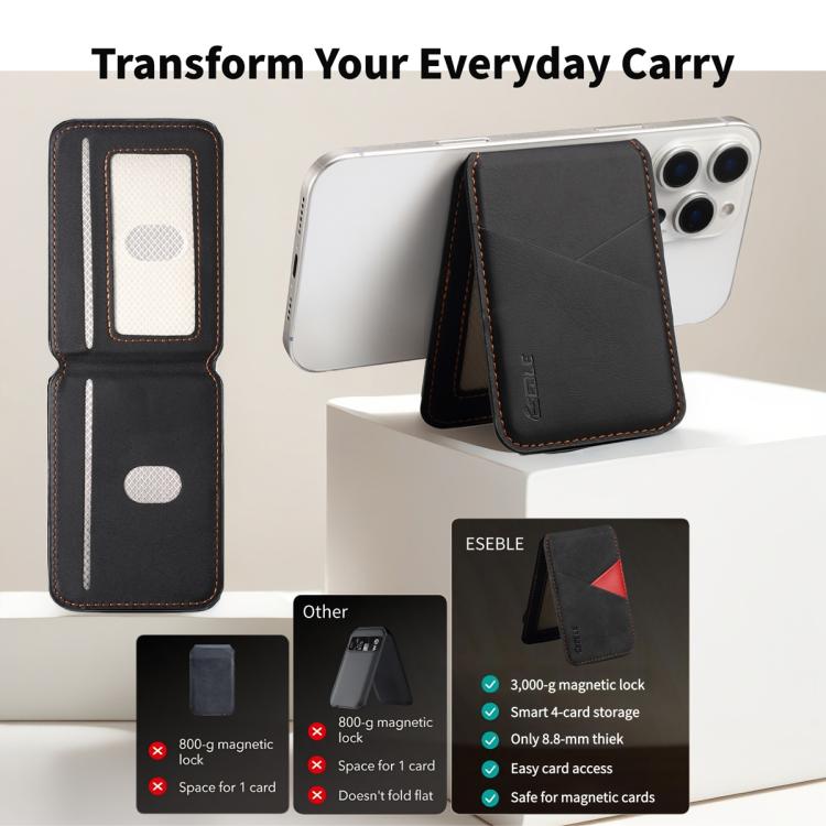 ESEBLE S2 Faux Leather Texture Magnetic RFID Mobile Phone Card Slots Holder