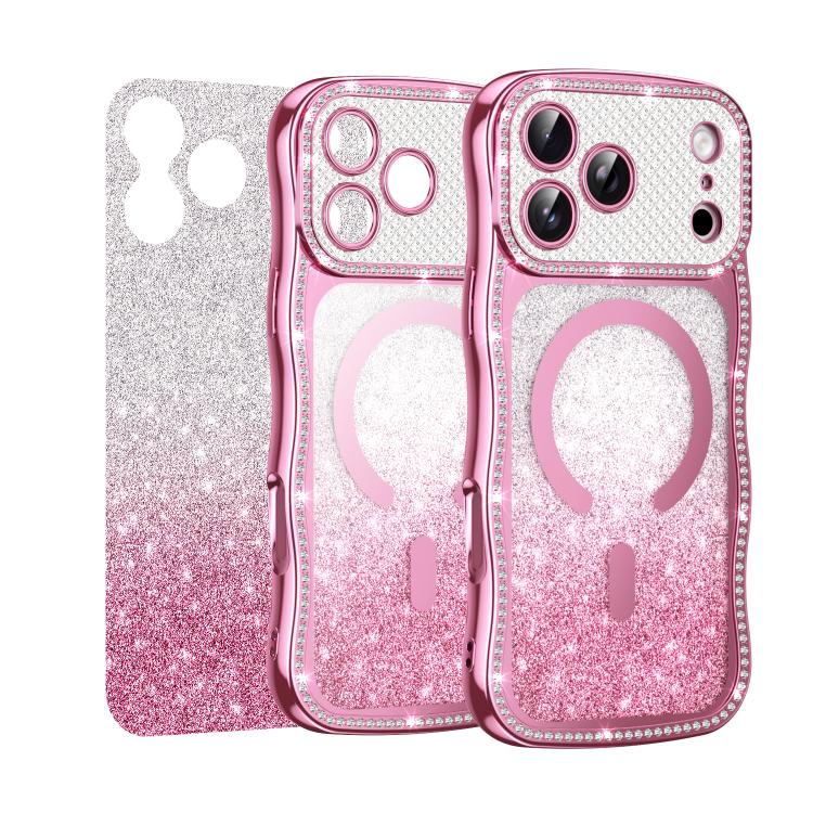 Wavy Frame Star Diamond Electroplate TPU Glitter Magnetic Phone Case, For iPhone 17 Pro Max, For iPhone 17 Pro, For iPhone 17, For iPhone 16 Pro Max, For iPhone 16 Pro, For iPhone 16