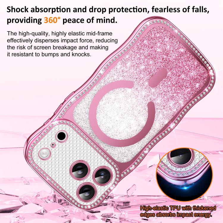 Wavy Frame Star Diamond Electroplate TPU Glitter Magnetic Phone Case, For iPhone 17 Pro Max, For iPhone 17 Pro, For iPhone 17, For iPhone 16 Pro Max, For iPhone 16 Pro, For iPhone 16