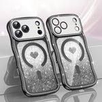 Wavy Frame Star Diamond Electroplate TPU Glitter Heart Magnetic Phone Case, For iPhone 17 Pro Max, For iPhone 17 Pro, For iPhone 17, For iPhone 16 Pro Max, For iPhone 16 Pro, For iPhone 16