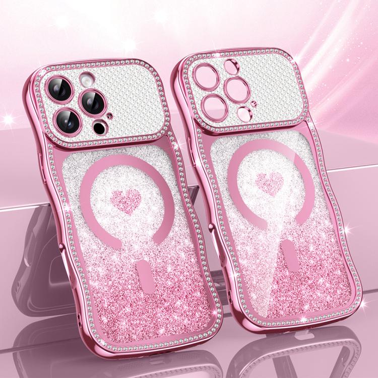 Wavy Frame Star Diamond Electroplate TPU Glitter Heart Magnetic Phone Case, For iPhone 17 Pro Max, For iPhone 17 Pro, For iPhone 17, For iPhone 16 Pro Max, For iPhone 16 Pro, For iPhone 16