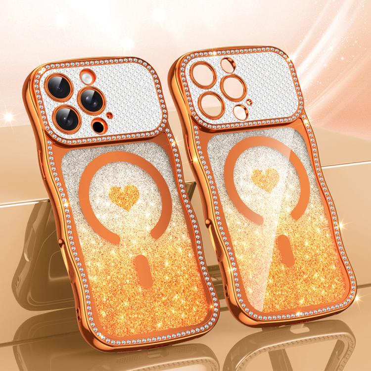 Wavy Frame Star Diamond Electroplate TPU Glitter Heart Magnetic Phone Case, For iPhone 17 Pro Max, For iPhone 17 Pro, For iPhone 17, For iPhone 16 Pro Max, For iPhone 16 Pro, For iPhone 16