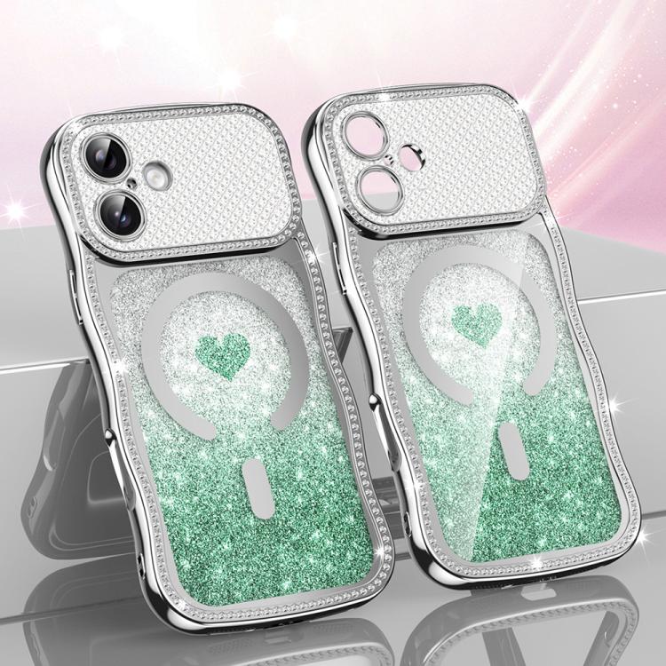 Wavy Frame Star Diamond Electroplate TPU Glitter Heart Magnetic Phone Case, For iPhone 17 Pro Max, For iPhone 17 Pro, For iPhone 17, For iPhone 16 Pro Max, For iPhone 16 Pro, For iPhone 16