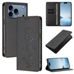 Cute Cats Embossed Magnetic RFID Vegan Leather Phone Case, For iPhone 17e / 16e, For iPhone 17 Pro Max, For iPhone 17 Pro, For iPhone 17
