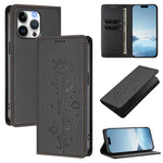 Cute Cats Embossed Magnetic RFID Vegan Leather Phone Case, For iPhone Air, For iPhone 16 Pro Max, For iPhone 16 Pro, For iPhone 16 Plus
