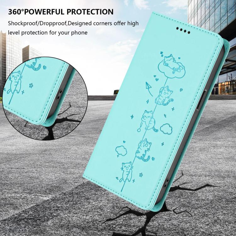 Cute Cats Embossed Magnetic RFID Vegan Leather Phone Case, For iPhone 15, For iPhone 14 Plus, For iPhone 14 / 13, For iPhone 14 Pro