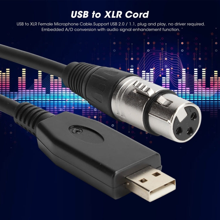 كابل تسجيل ميكروفون USB إلى XLR أنثى US18، 2م، 3م