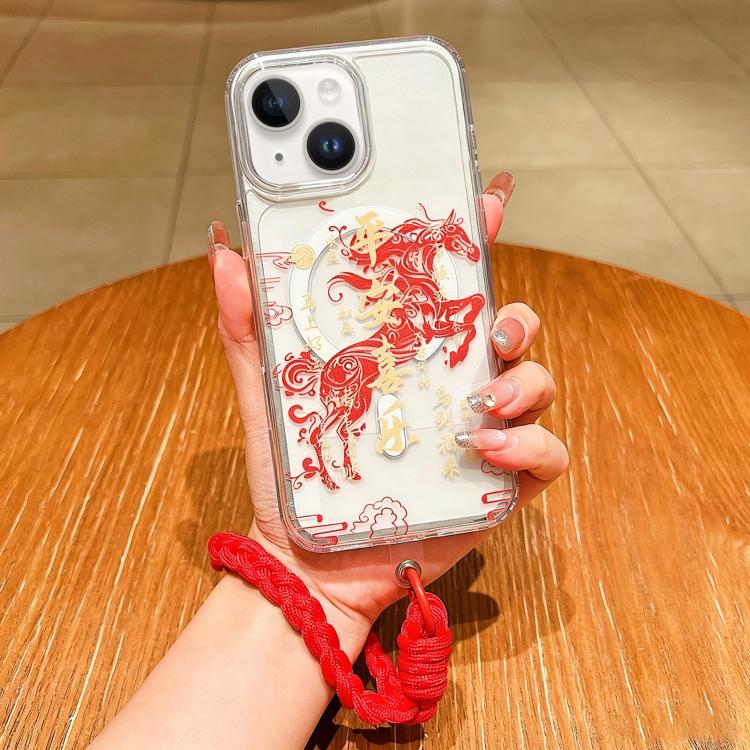 Horse Year Acrylic Magnetic Full Coverage Phone Case with Lanyard, For iPhone 13, For iPhone 12, For iPhone 12 Pro Max, For iPhone 12 Pro