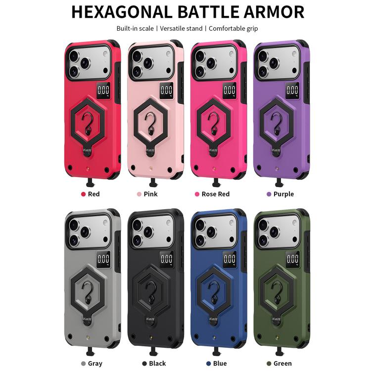 Hexagon Armor Magnetic Holder Weighing Scale Phone Case, For iPhone 17 Pro Max, For iPhone 17 Pro, For iPhone 17, For iPhone Air, For iPhone 16 Pro Max, For iPhone 16 Pro