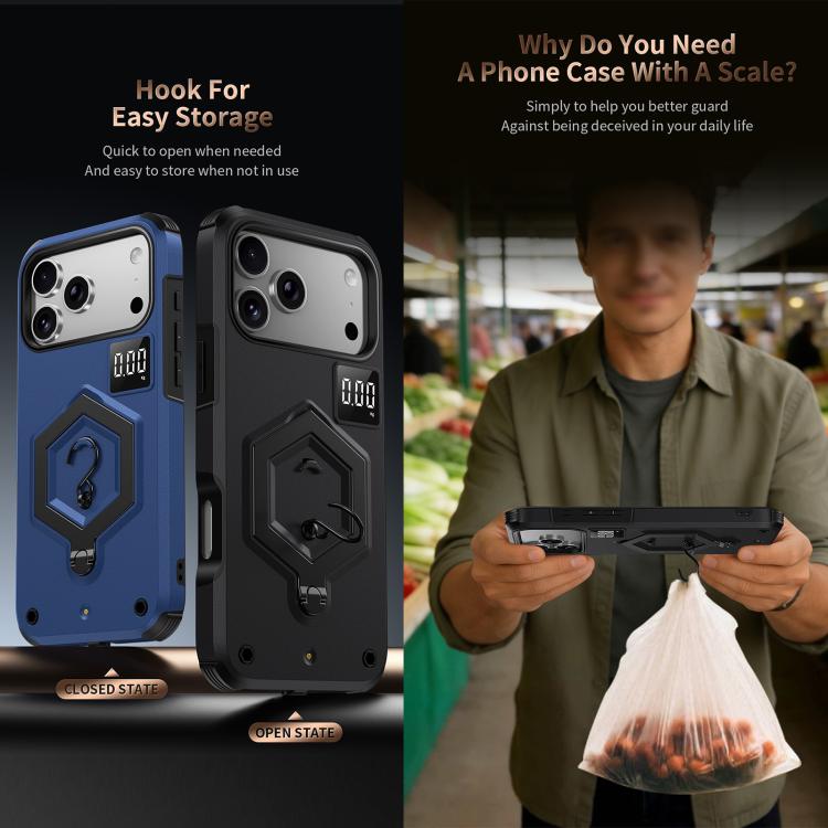 Hexagon Armor Magnetic Holder Weighing Scale Phone Case, For iPhone 17 Pro Max, For iPhone 17 Pro, For iPhone 17, For iPhone Air, For iPhone 16 Pro Max, For iPhone 16 Pro
