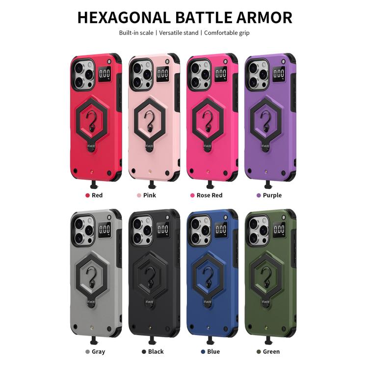 Hexagon Armor Magnetic Holder Weighing Scale Phone Case, For iPhone 14 / 13, For iPhone 14 Pro, For iPhone 14 Pro Max, For iPhone 13 Pro Max, For iPhone 13 Pro, For iPhone 12 Pro Max