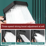Portable 3-Setting Adjustable Pressurized Square Large Panel Shower Head Shower Nozzle