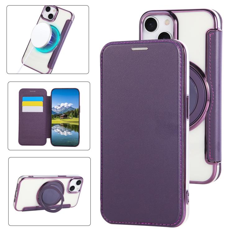 Ultra-thin Rotation Holder Magnetic Plating Vegan Leather Phone Case, For iPhone 16 Pro, For iPhone 16 Plus, For iPhone 16, For iPhone 15 Pro Max, For iPhone 15 Pro, For iPhone 15 Plus / 14 Plus