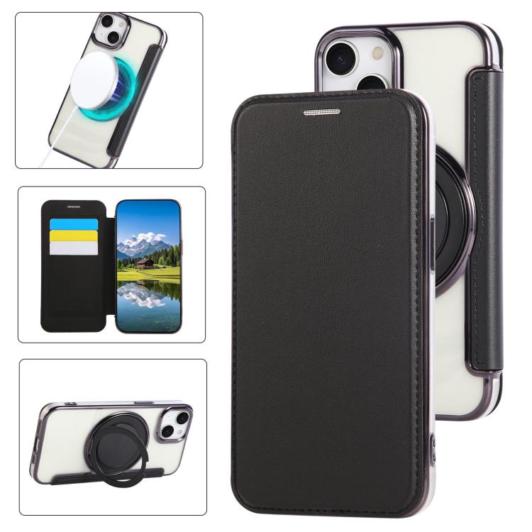 Ultra-thin Rotation Holder Magnetic Plating Vegan Leather Phone Case, For iPhone 15, For iPhone 14 / 13, For iPhone 14 Pro, For iPhone 14 Pro Max, For iPhone 13 Pro Max, For iPhone 13 Pro