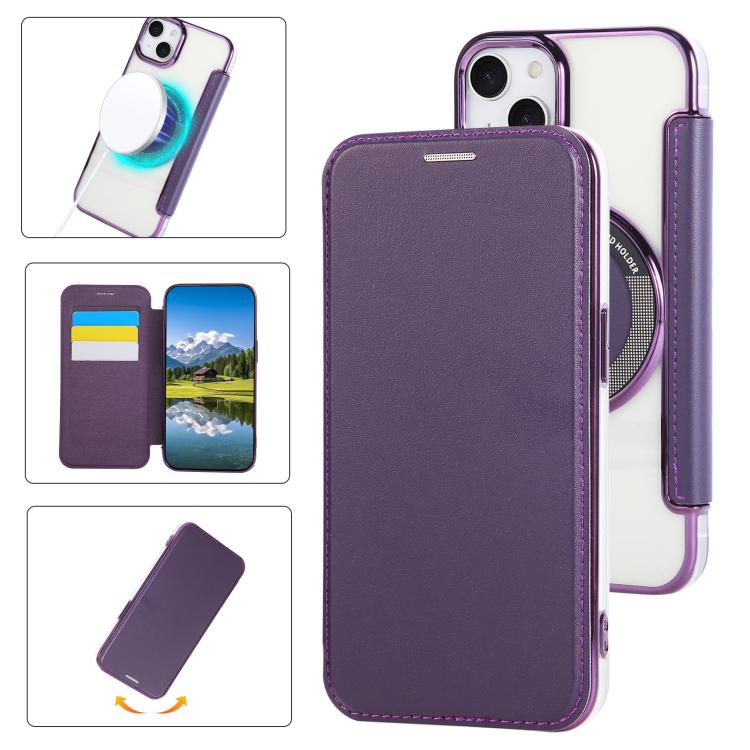 Ultra-thin Magnetic Plating Vegan Leather Phone Case, For iPhone 15, For iPhone 14 / 13, For iPhone 14 Pro, For iPhone 14 Pro Max, For iPhone 13 Pro Max, For iPhone 13 Pro
